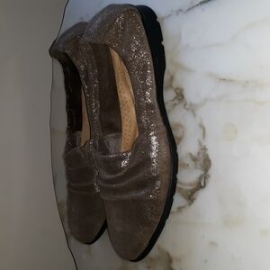 Clarks "Jenette Ruby" Pewter Metallic Suede Slip-On Shoes